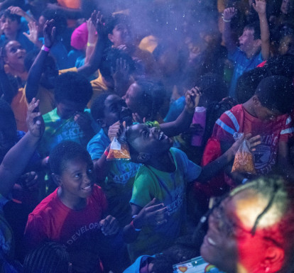 Youth attending Jamathon, hosted by Digital Vibez and supported by Children's Services Council, cheer during the event in 2026.