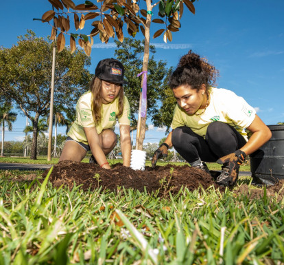 Teens planting trees as part of Community Greening program.