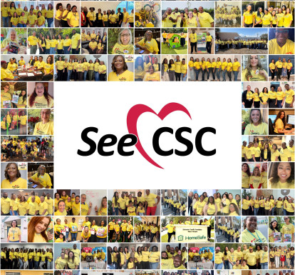 A collage of photos of staff, providers and partners of CSC wearing yellow t-shirts for See CSC Day, March 26, 2026.