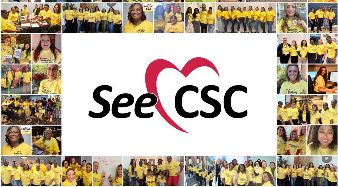 A collage of photos of staff, providers and partners of CSC wearing yellow t-shirts for See CSC Day, March 26, 2026.