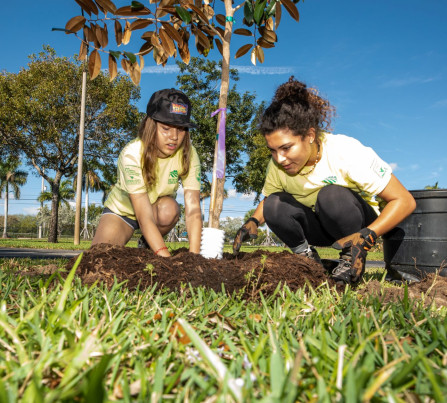 Teens planting trees as part of Community Greening program.