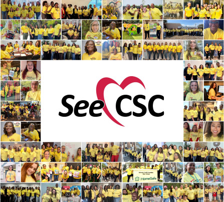A collage of photos of staff, providers and partners of CSC wearing yellow t-shirts for See CSC Day, March 26, 2026.