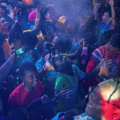 Youth attending Jamathon, hosted by Digital Vibez and supported by Children's Services Council, cheer during the event in 2026.