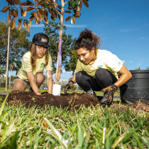 Teens planting trees as part of Community Greening program.