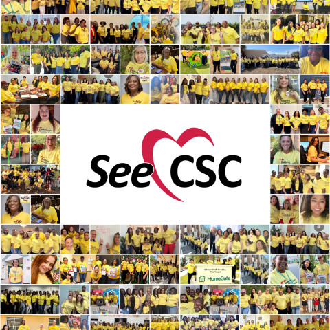 A collage of photos of staff, providers and partners of CSC wearing yellow t-shirts for See CSC Day, March 26, 2026.